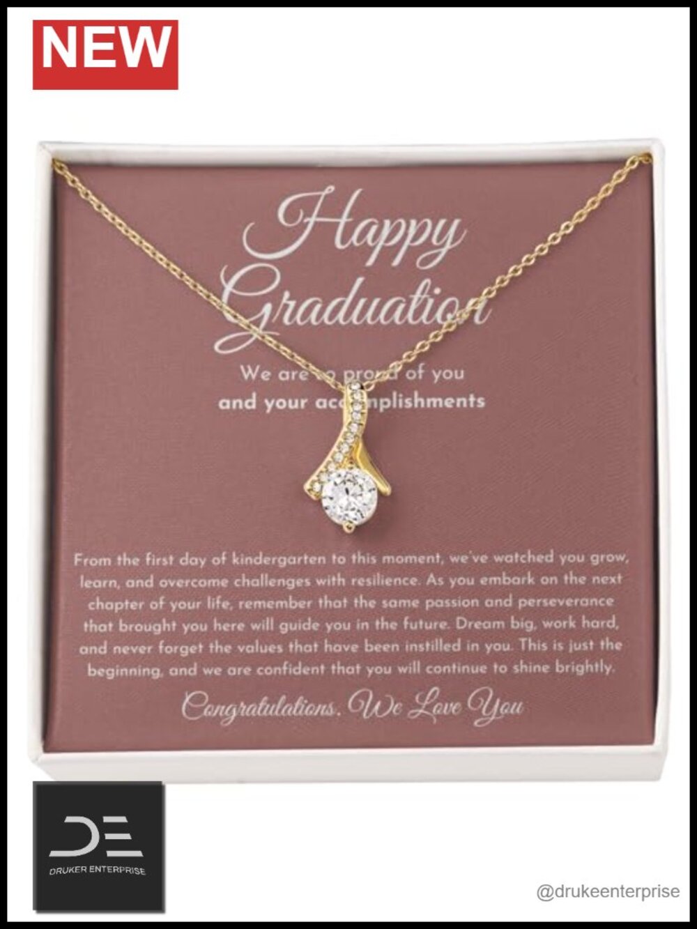 Graduation Gift Pendant Necklace, 18K Yellow Gold Finish, Cubic Zirconia